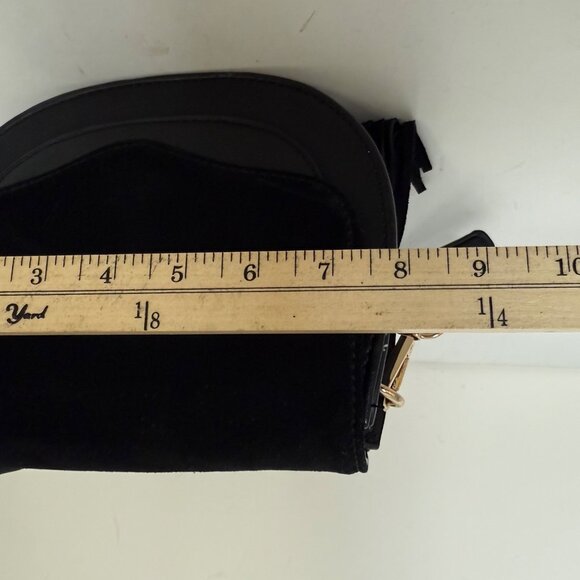 Moda Luxe Black Crossbody Bag Faux Suede Vegan Leather Tassel Accent Adjustable - Picture 11 of 16